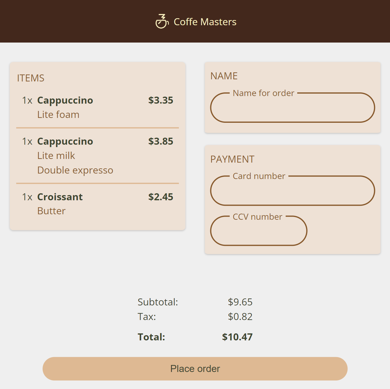 Coffee Masters Project Screenshot.